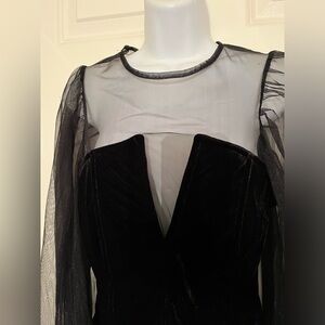 Fashion Nova Velvet Corset Top with Sheer Mesh Puff Sleeves Sz: M